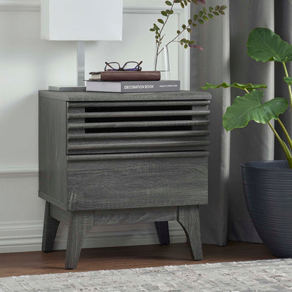 Render Nightstand by Modway in charcoal oak walnut finish with slatted front on Tampa Home & Garden Store