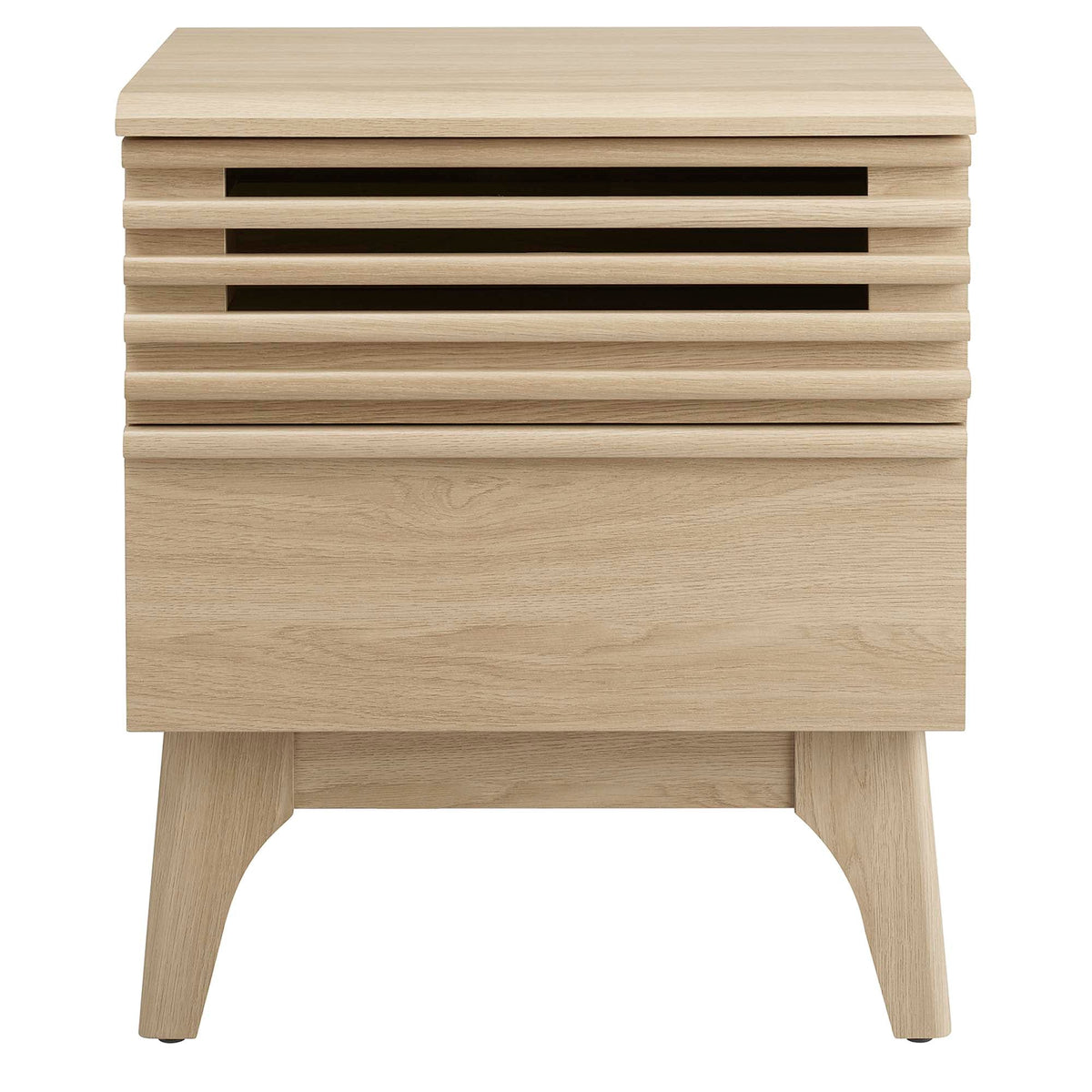 Render Nightstand MOD-7071 in oak finish with layered slat design and open compartments on Tampa Home & Garden Store