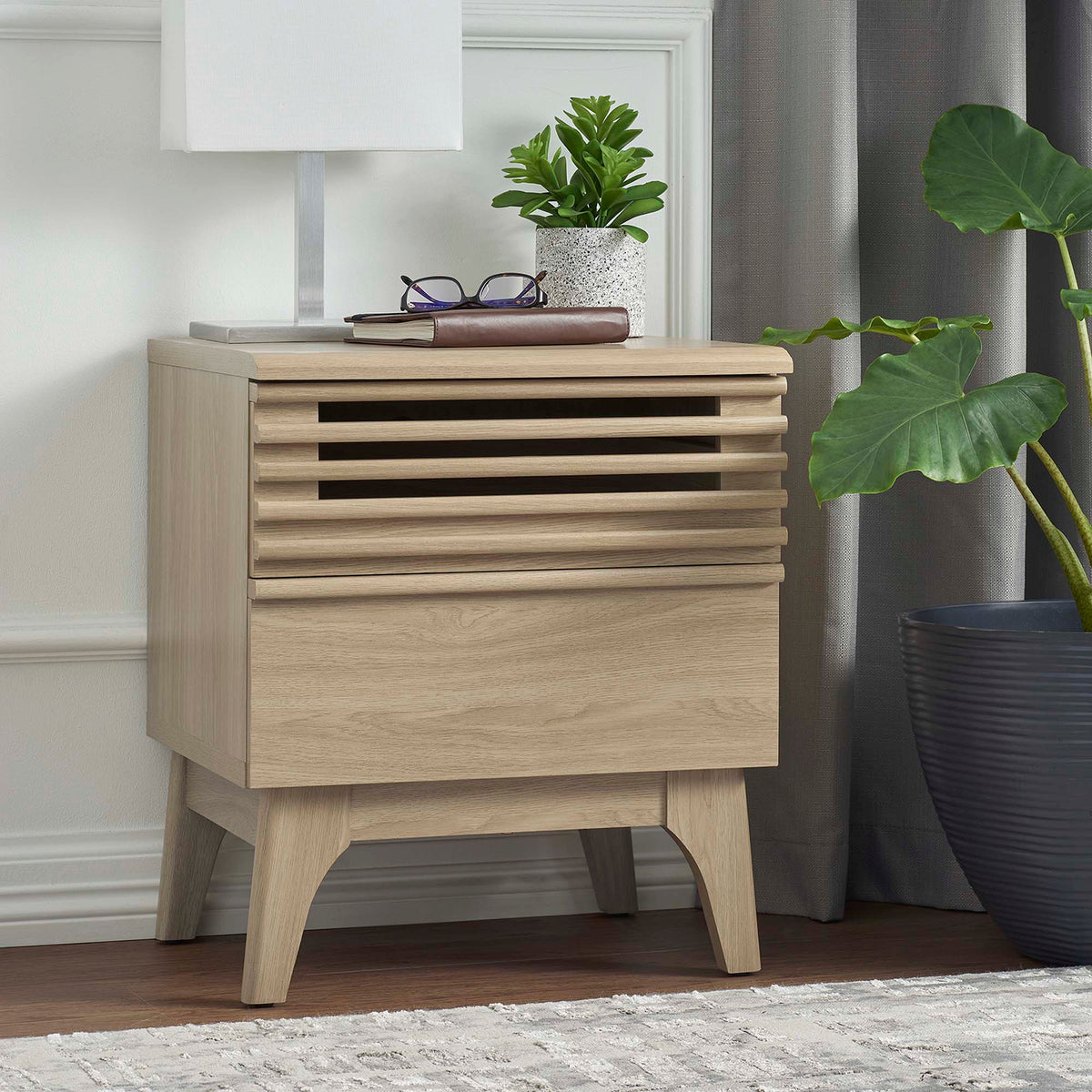 Render Nightstand by Modway oak finish with slatted drawer fronts and modern storage on Tampa Home & Garden Store
