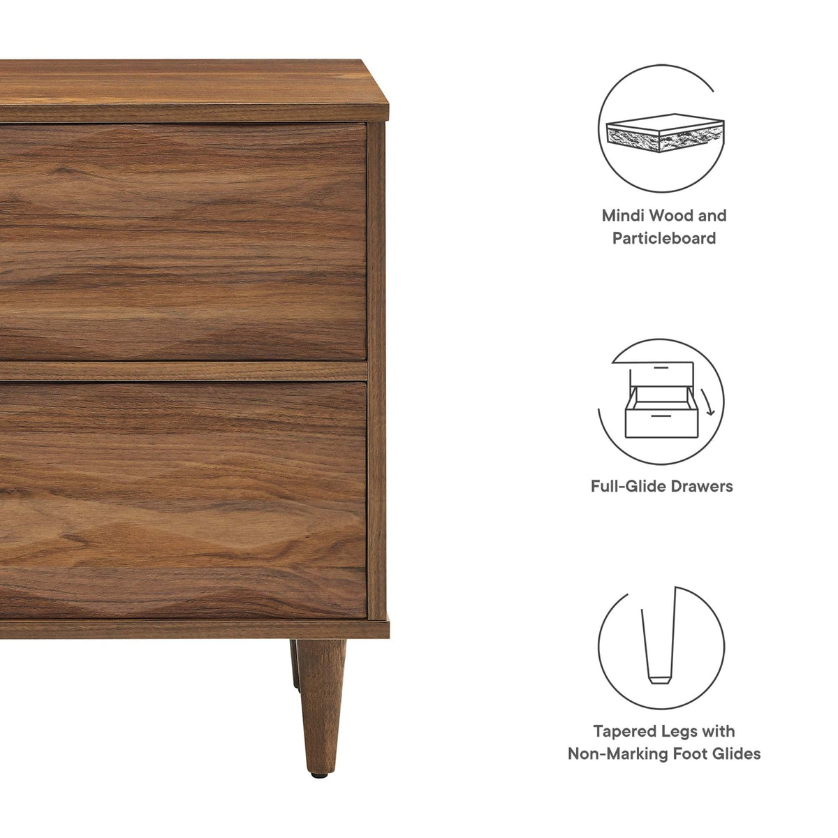 Vespera 2-Drawer Nightstand by Modway in mindi wood with full-glide drawers tapered legs on Tampa Home & Garden Store
