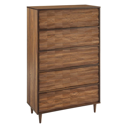Vespera 5-Drawer Chest walnut wood dresser with tapered mid-century legs on Tampa Home & Garden Store