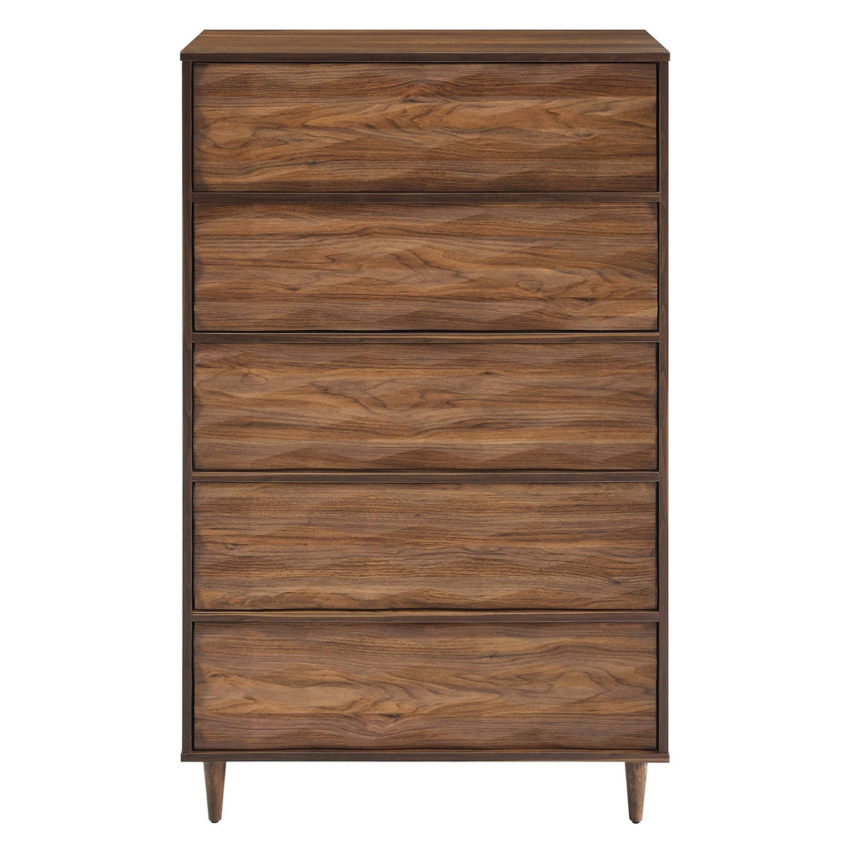 Vespera 5-Drawer Chest in walnut finish with tapered legs on Tampa Home & Garden Store