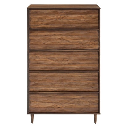 Vespera 5-Drawer Chest in walnut finish with tapered legs on Tampa Home & Garden Store
