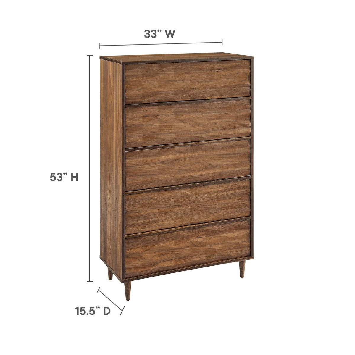 Vespera 5-Drawer Chest by Modway wood dresser in walnut finish with tapered legs on Tampa Home & Garden Store