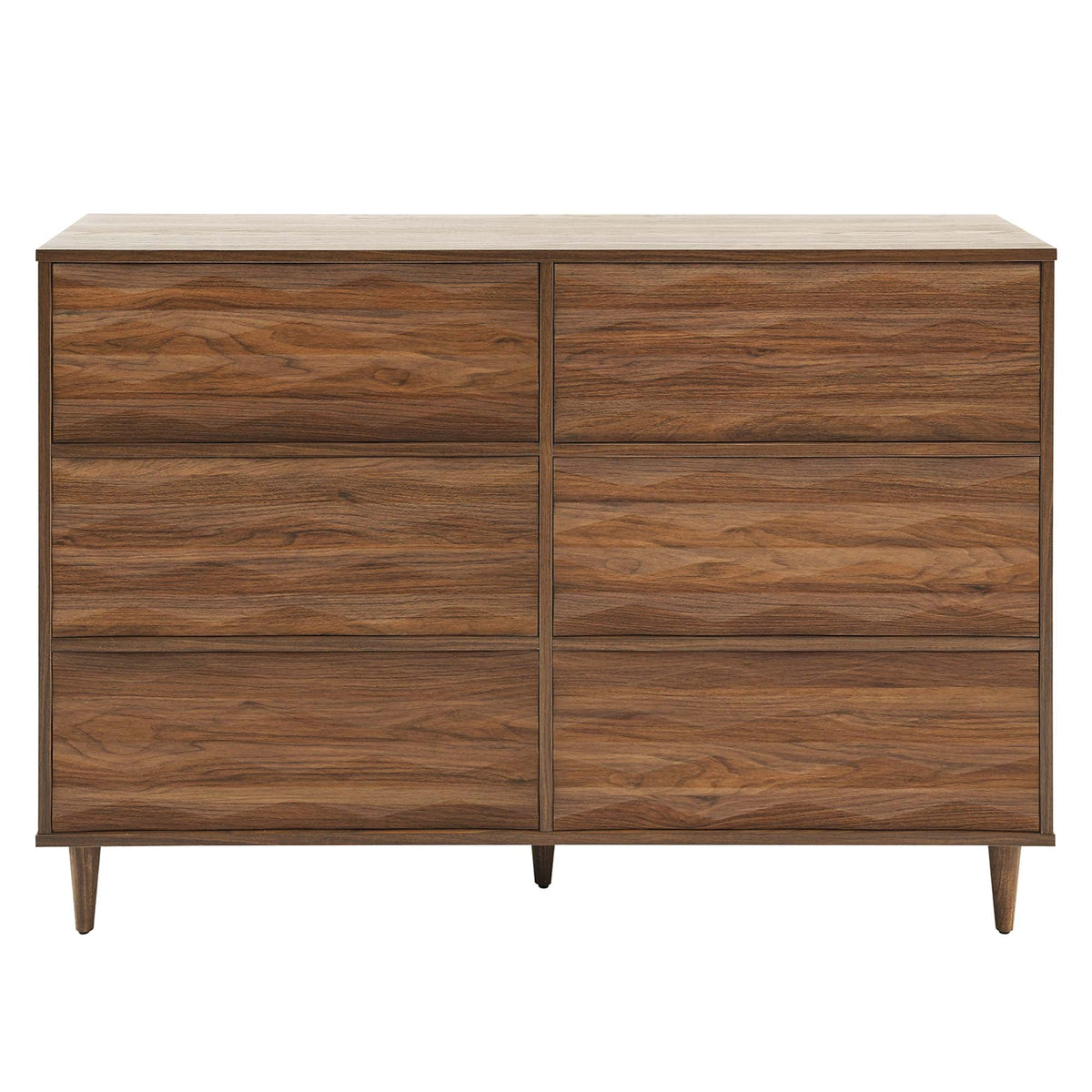 Vespera 6-drawer dresser in walnut veneer with tapered legs and clean mid-century lines on Tampa Home & Garden Store
