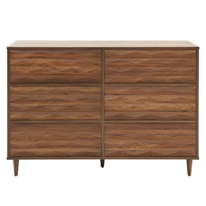 Vespera 6-drawer dresser in walnut veneer with tapered legs and clean mid-century lines on Tampa Home & Garden Store