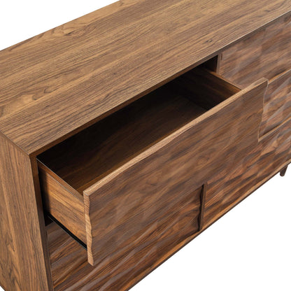 Vespera 6-Drawer Dresser in walnut wood grain with partially open drawers on Tampa Home & Garden Store