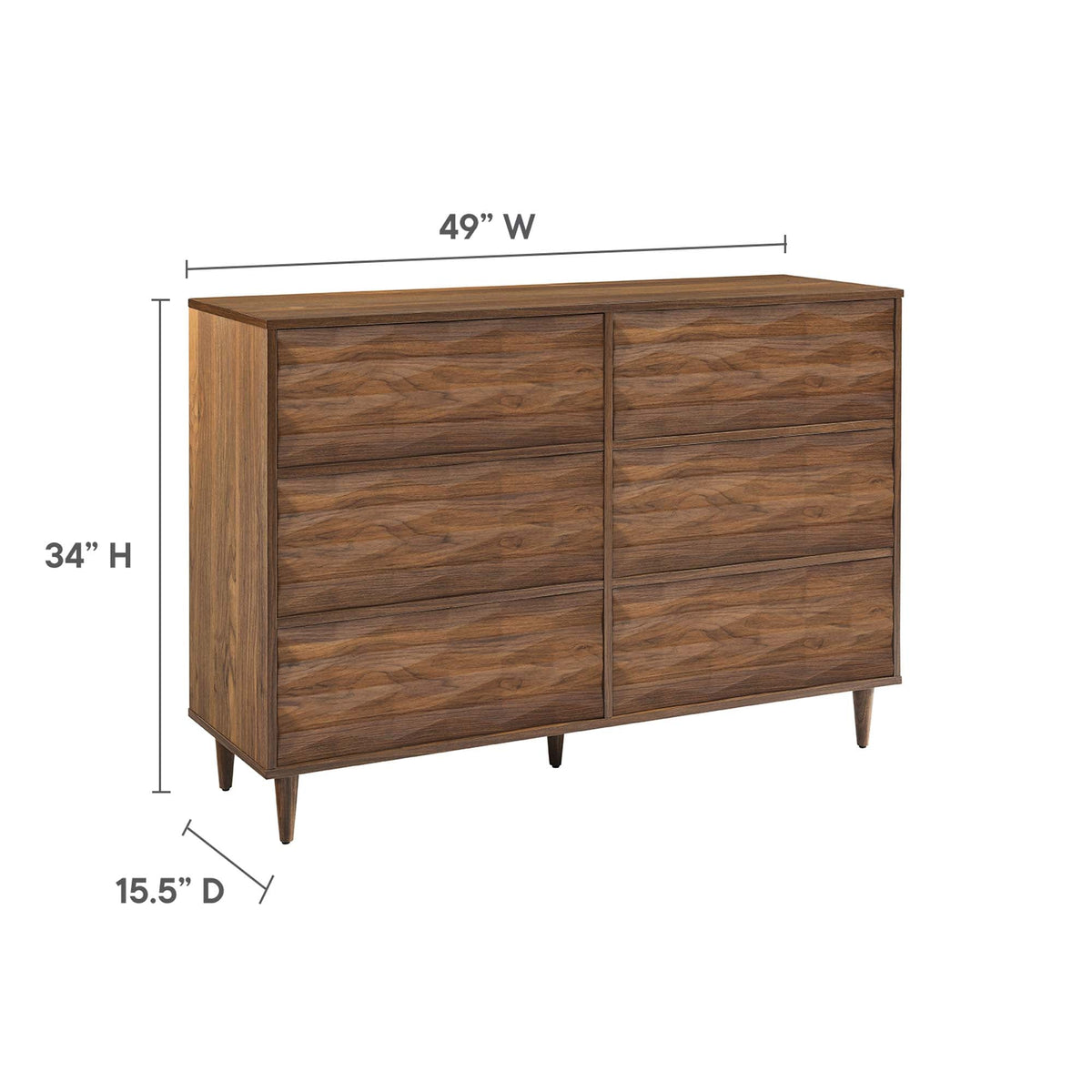 Vespera 6-Drawer Dresser by Modway, woodgrain finish with tapered legs, 49in W on Tampa Home & Garden Store