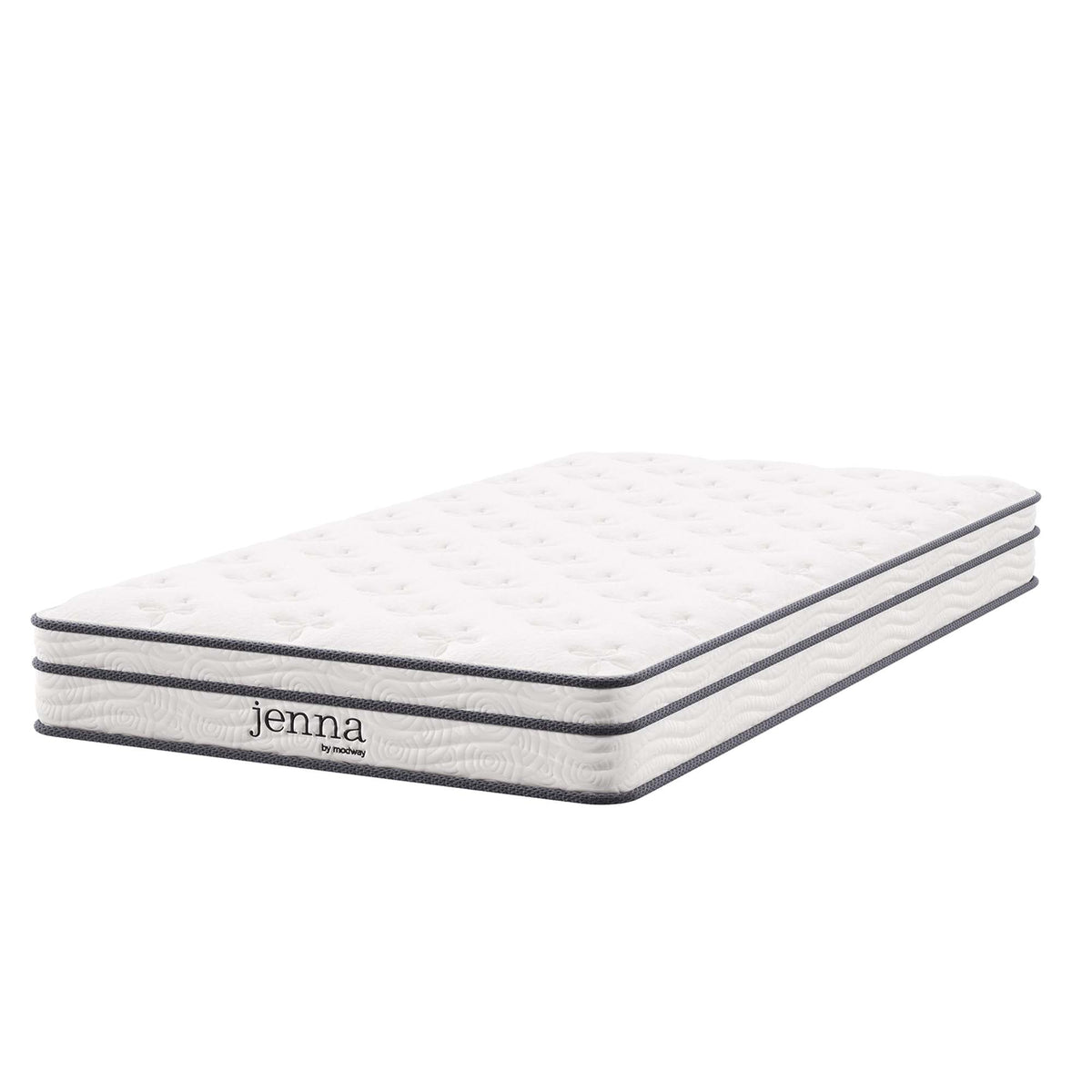 Jenna twin innerspring and foam mattress by Modway, white quilted cover with gray piping on Tampa Home & Garden Store