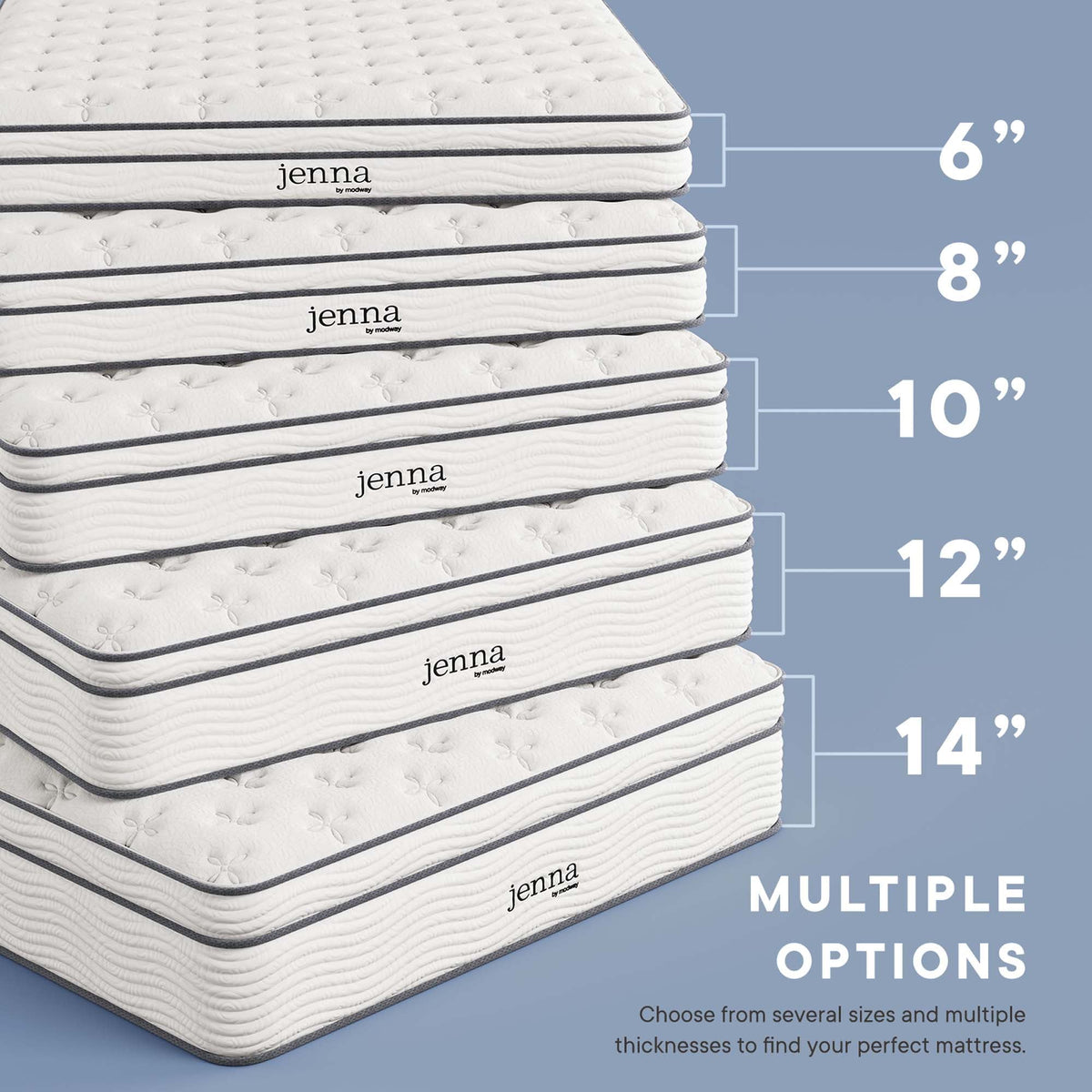 Jenna twin innerspring foam mattress by Modway, white quilted cover with gray trim stacked on Tampa Home & Garden Store