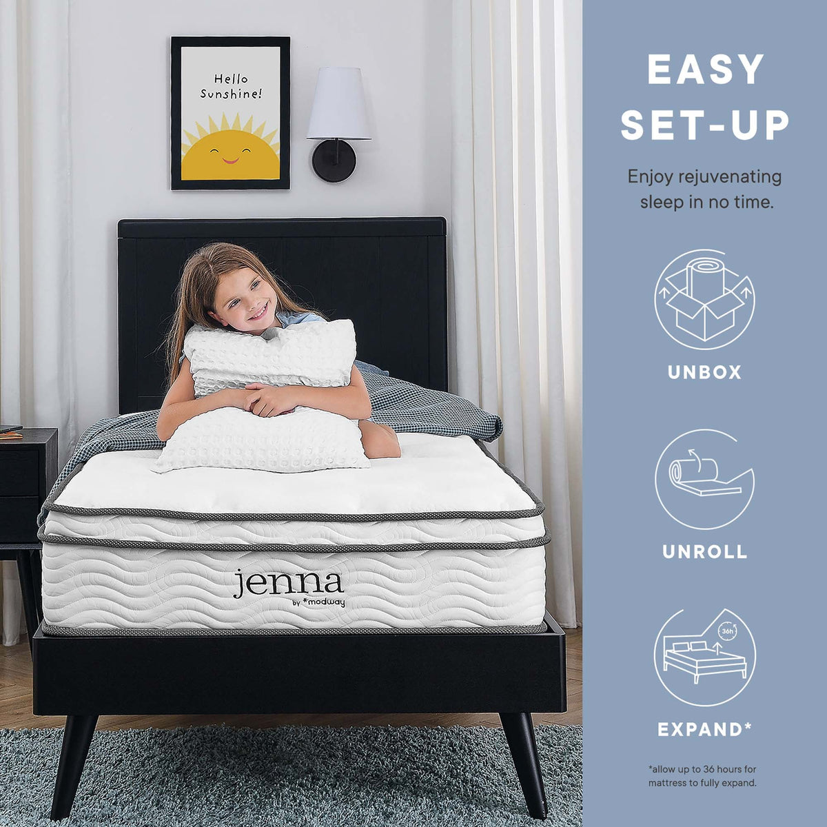 Twin Jenna innerspring and foam narrow mattress by Modway with white quilted cover on Tampa Home & Garden Store