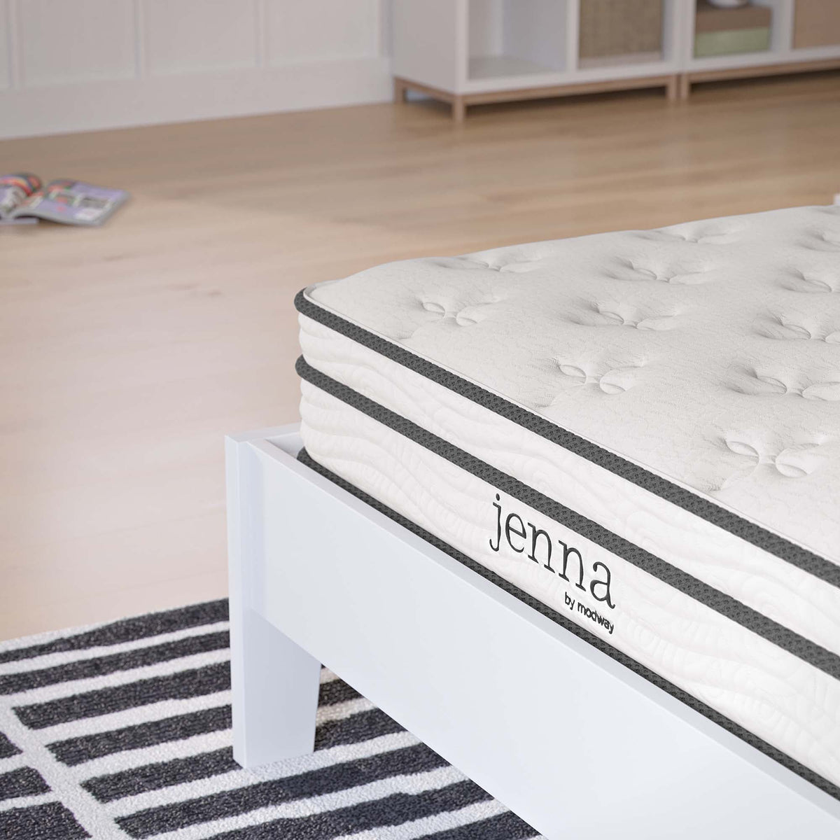 Jenna twin narrow innerspring and foam mattress white cover and gray stripes by Modway on Tampa Home & Garden Store