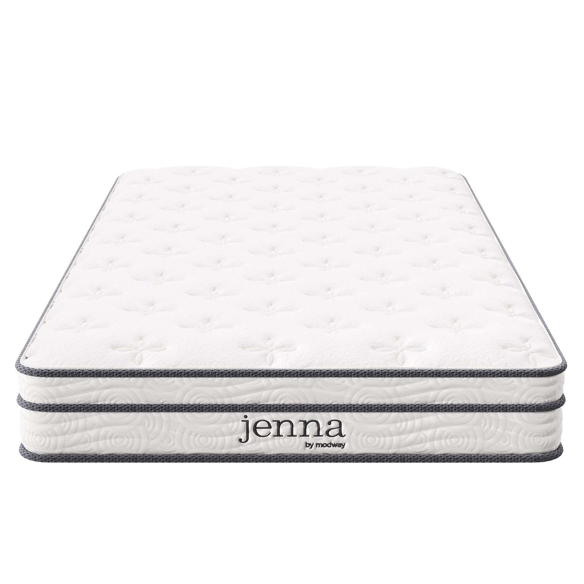 Jenna Twin Mattress by Modway with innerspring foam core, white quilted top, gray border on Tampa Home & Garden Store