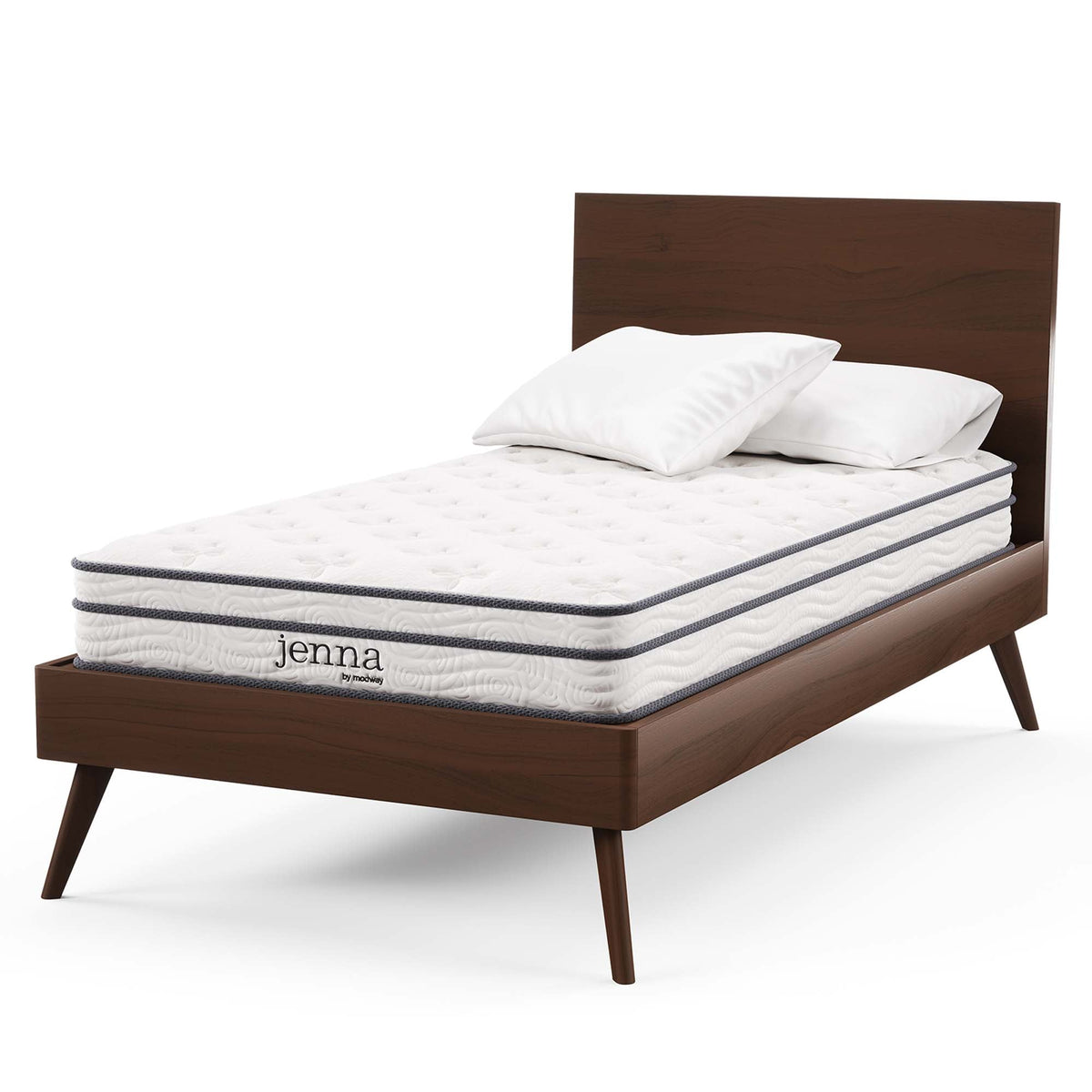 Twin Jenna innerspring foam narrow mattress by Modway on wooden platform bed frame on Tampa Home & Garden Store