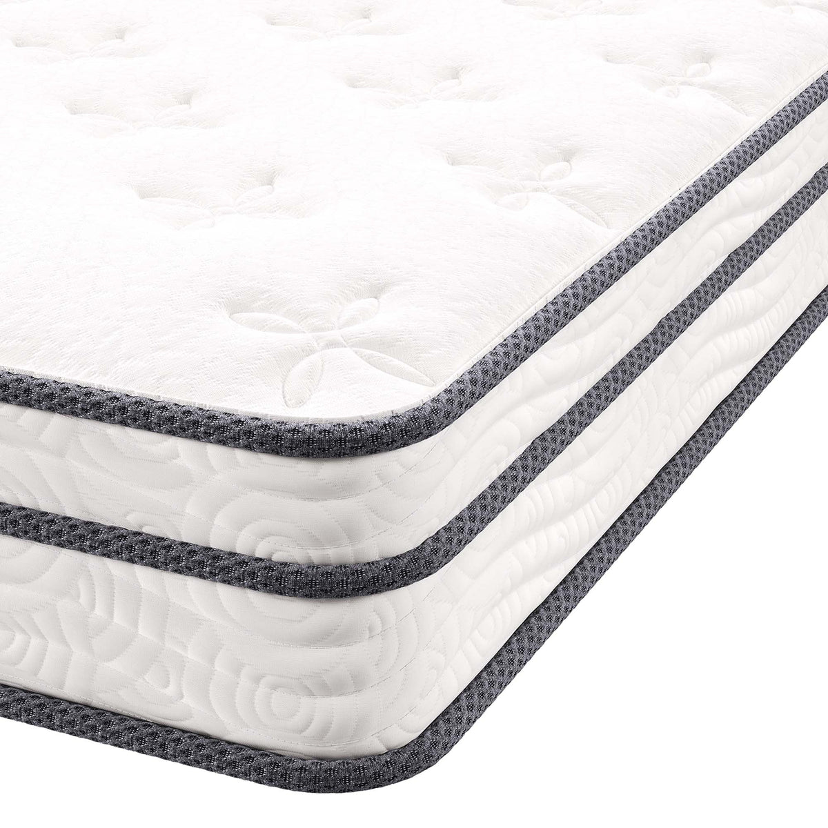 Twin Jenna Innerspring Foam Narrow Mattress by Modway, white quilted top with grey border on Tampa Home & Garden Store