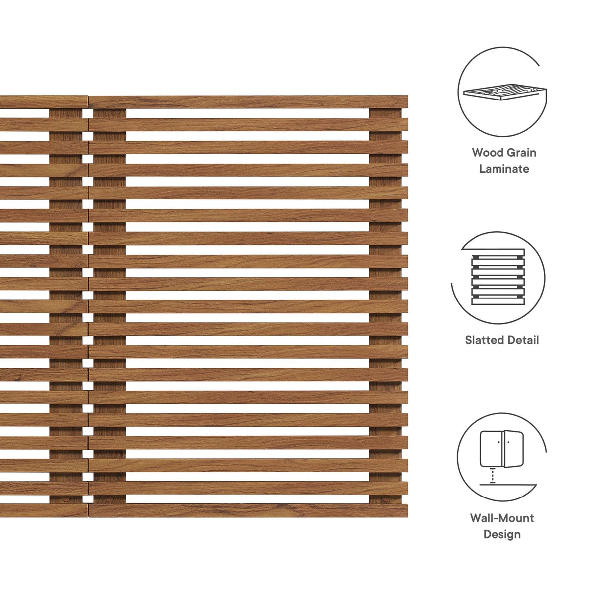 Render Wall Mount Queen Headboard in wood grain laminate with a slatted design on Tampa Home & Garden Store