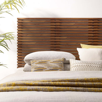 Render Wall Mount Queen Headboard by HouseOfZazla featuring a warm brown wooden slat design on Tampa Home & Garden Store