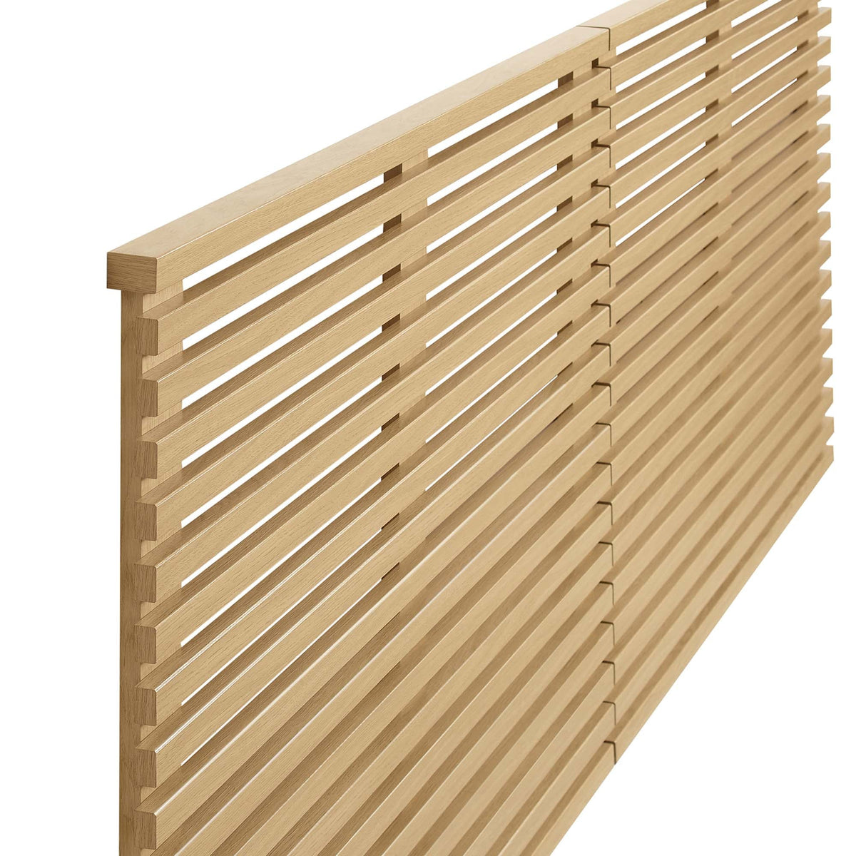 Render Wall Mount King Headboard in natural oak with horizontal slats; minimalist modern on Tampa Home & Garden Store