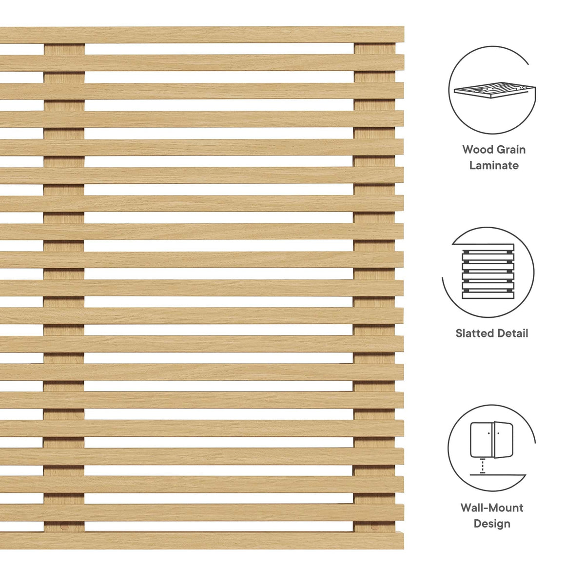 Render Wall Mount King Headboard by Modway, light oak wood grain laminate slatted design on Tampa Home & Garden Store