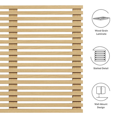 Render Wall Mount King Headboard by Modway, light oak wood grain laminate slatted design on Tampa Home & Garden Store