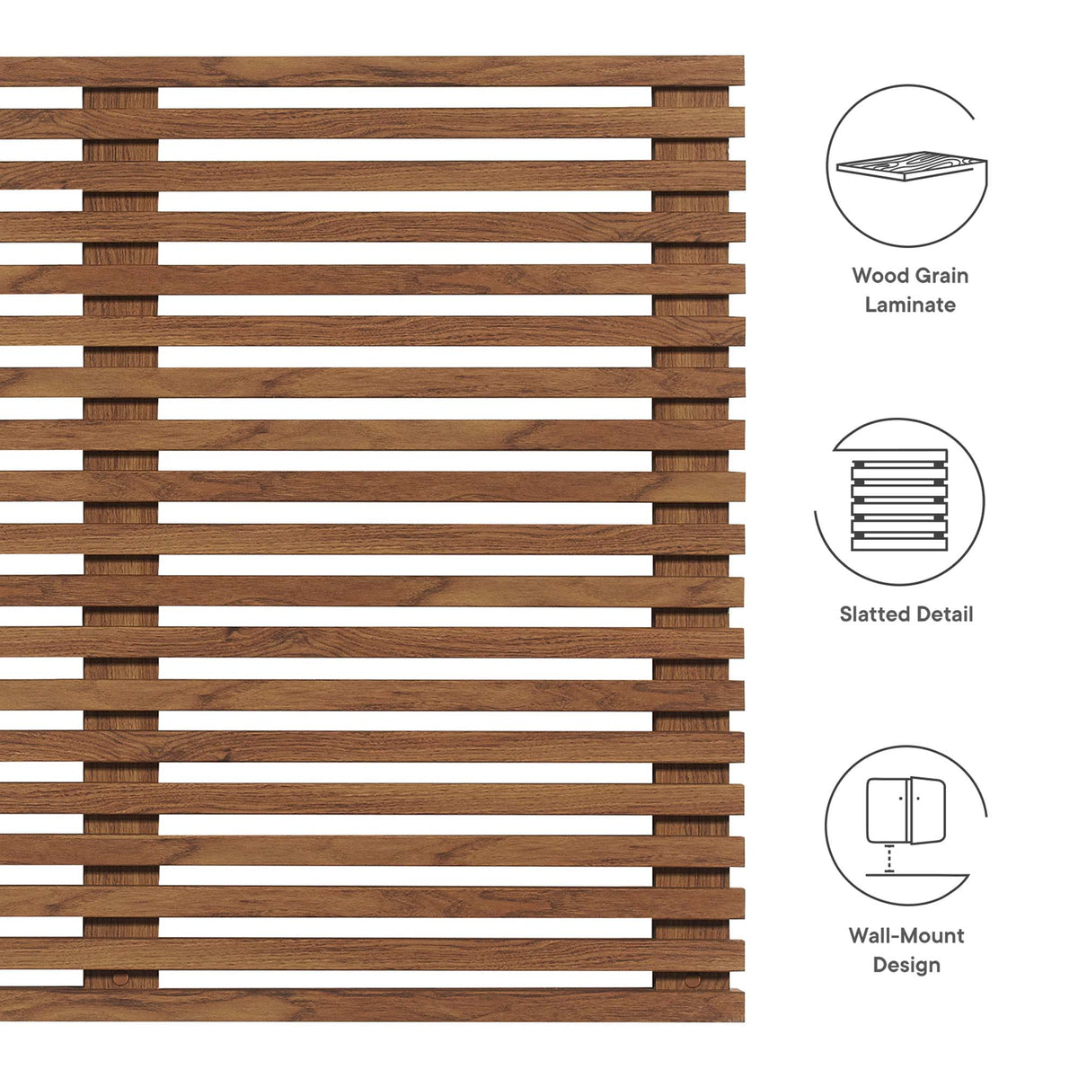 Render Wall Mount King Headboard by Modway in wood grain laminate with slatted design on Tampa Home & Garden Store