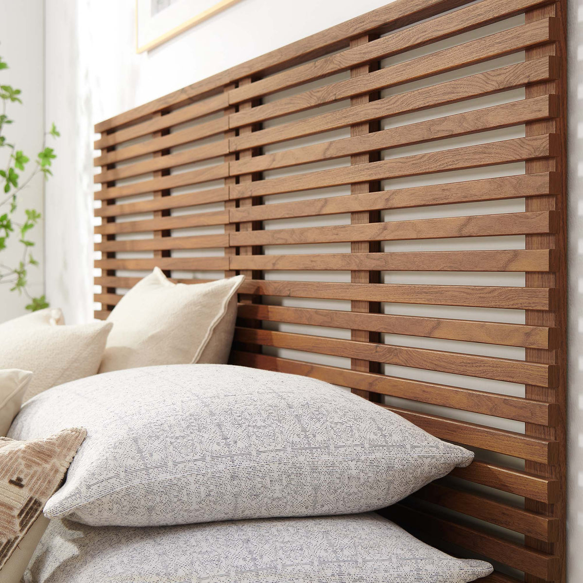 Render wall mount king headboard by Modway in warm wood slat design on Tampa Home & Garden Store