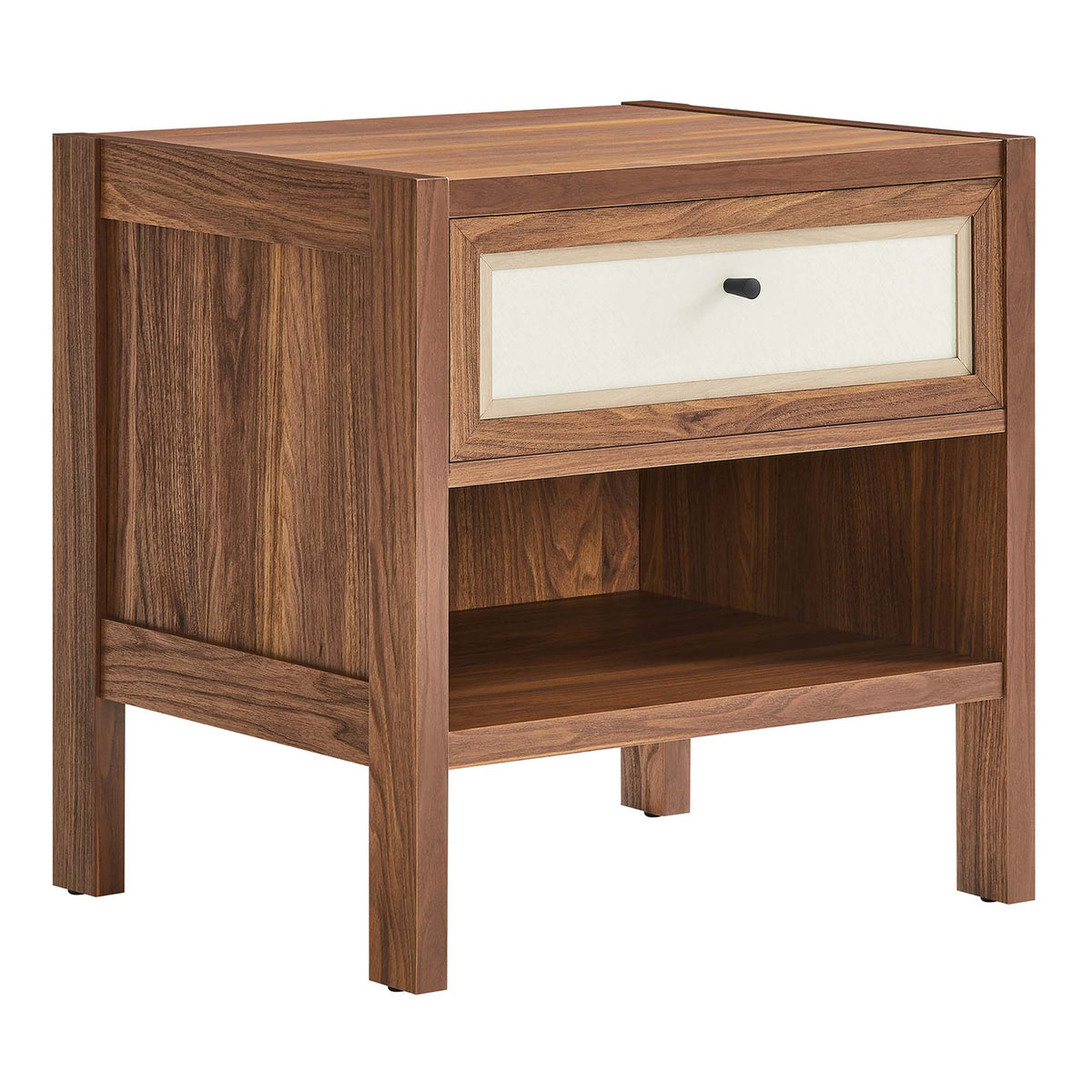 Capri Wood Grain Nightstand by Modway with white front drawer and black knob on Tampa Home & Garden Store