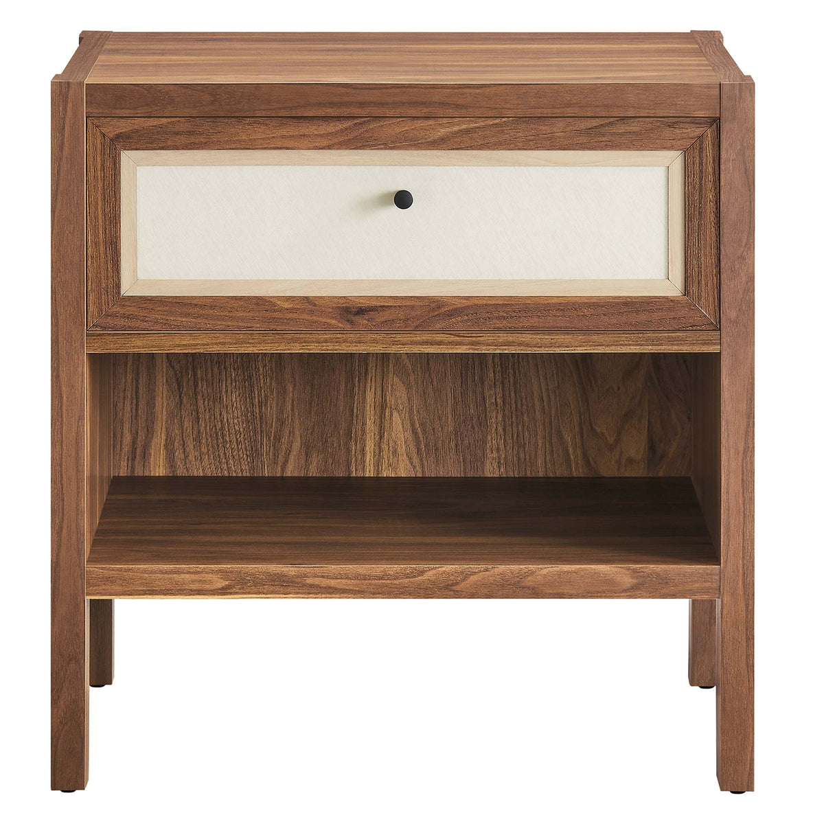 Capri Wood Grain Nightstand by Modway, brown wood frame with cream drawer front and black knob on Tampa Home & Garden Store