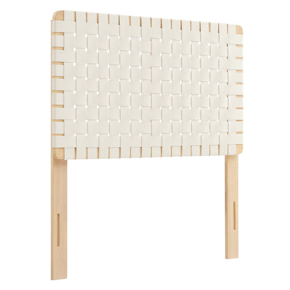 Sparta Weave vegan leather twin headboard white woven panel by HouseOfZazla with wood frame on Tampa Home & Garden Store