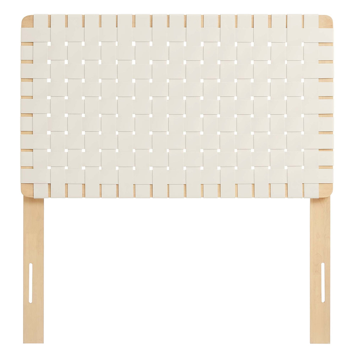 Sparta Weave vegan leather twin headboard in cream with woven panel pattern on natural wood legs on Tampa Home & Garden Store