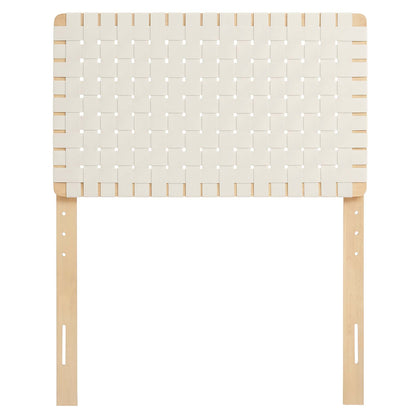 Sparta Weave Vegan Leather Twin Headboard by HouseOfZazla, cream woven panels on wood frame on Tampa Home & Garden Store