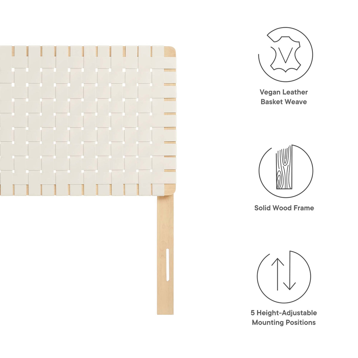 Sparta Weave Twin Headboard in cream vegan leather basket weave with wood frame by HouseOfZazla on Tampa Home & Garden Store