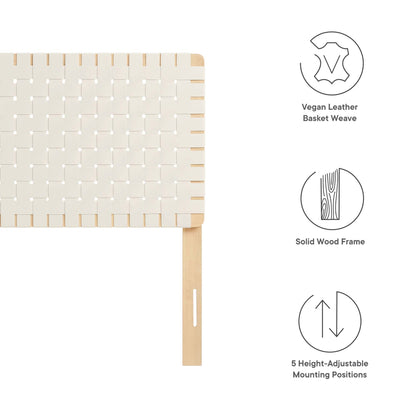 Sparta Weave Twin Headboard in cream vegan leather basket weave with wood frame by HouseOfZazla on Tampa Home & Garden Store