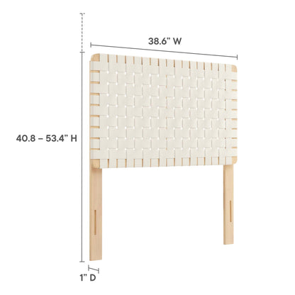 Sparta Weave vegan leather twin headboard by HouseOfZazla, ivory weave with wood legs on Tampa Home & Garden Store