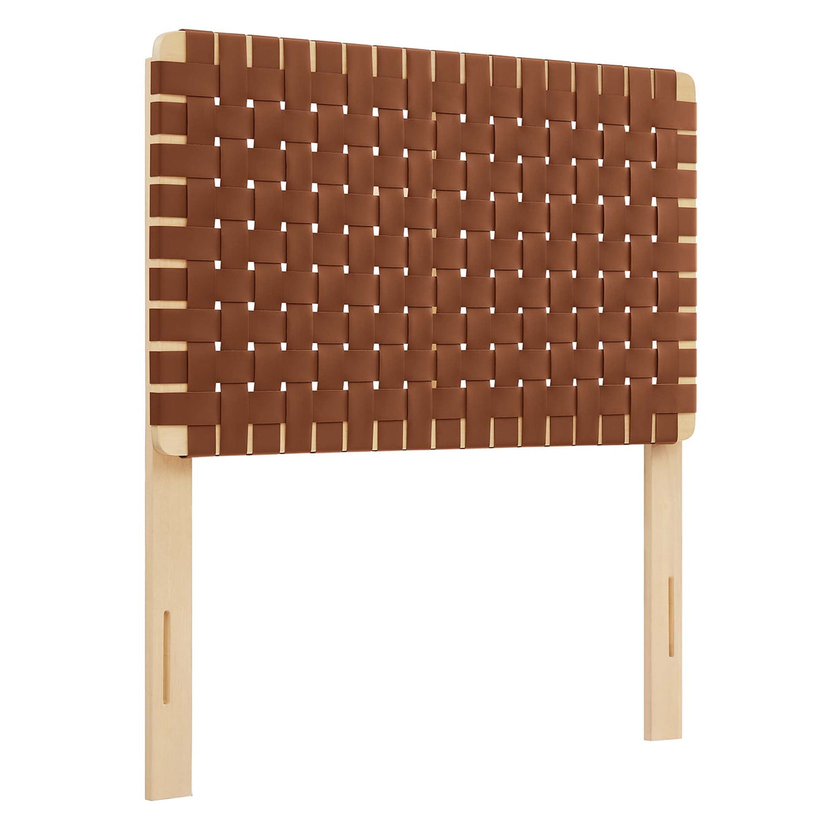 Sparta Weave vegan leather twin headboard by HouseOfZazla, brown woven straps on wood frame on Tampa Home & Garden Store