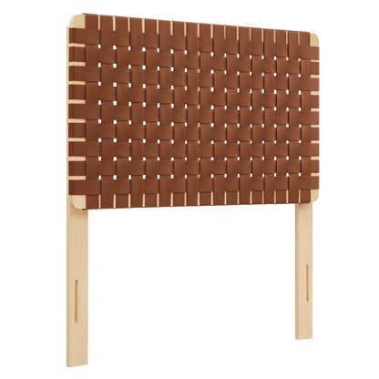 Sparta Weave vegan leather twin headboard by HouseOfZazla, brown woven straps on wood frame on Tampa Home & Garden Store
