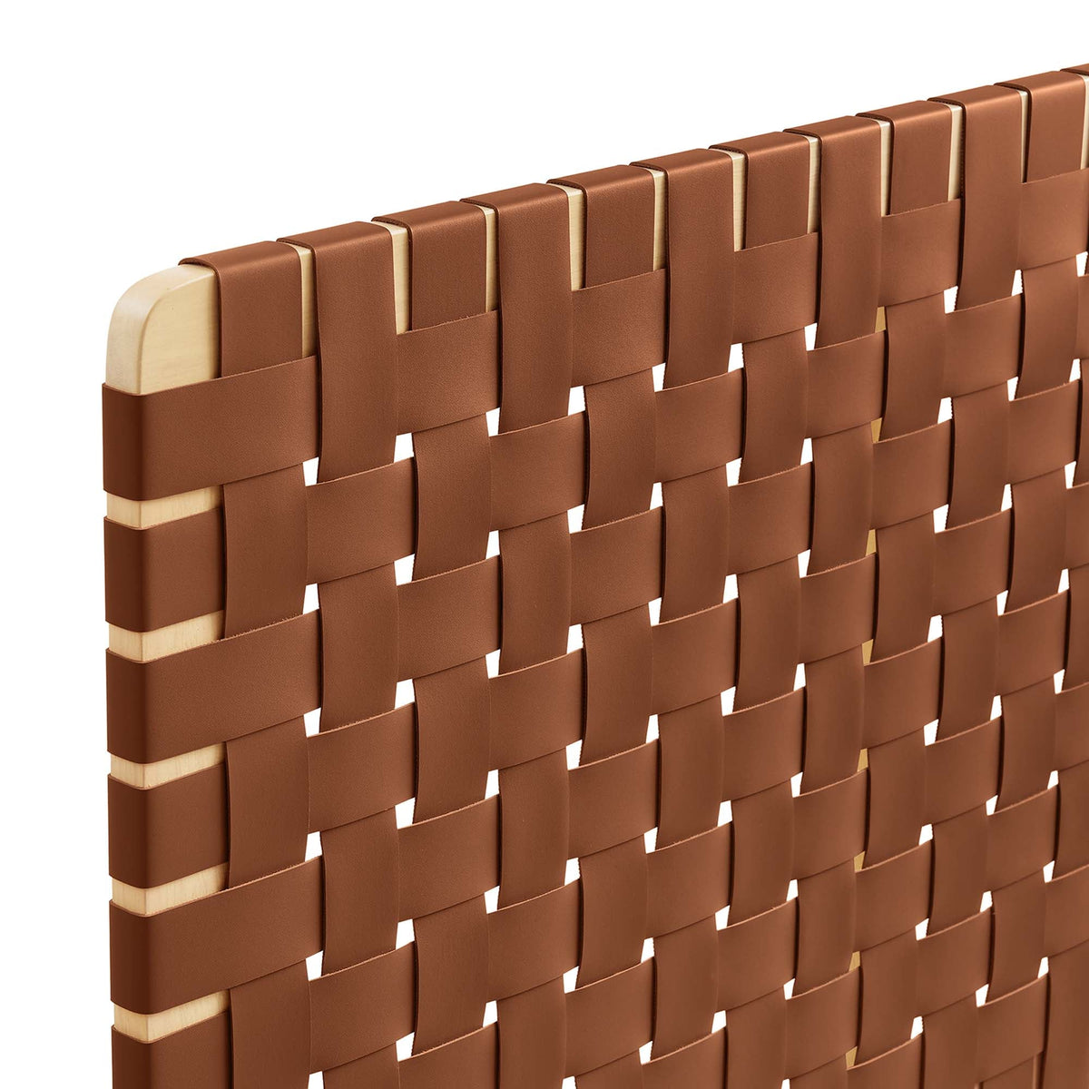 Sparta Weave Vegan Leather Twin Headboard HouseOfZazla brown basket-weave straps over wood on Tampa Home & Garden Store