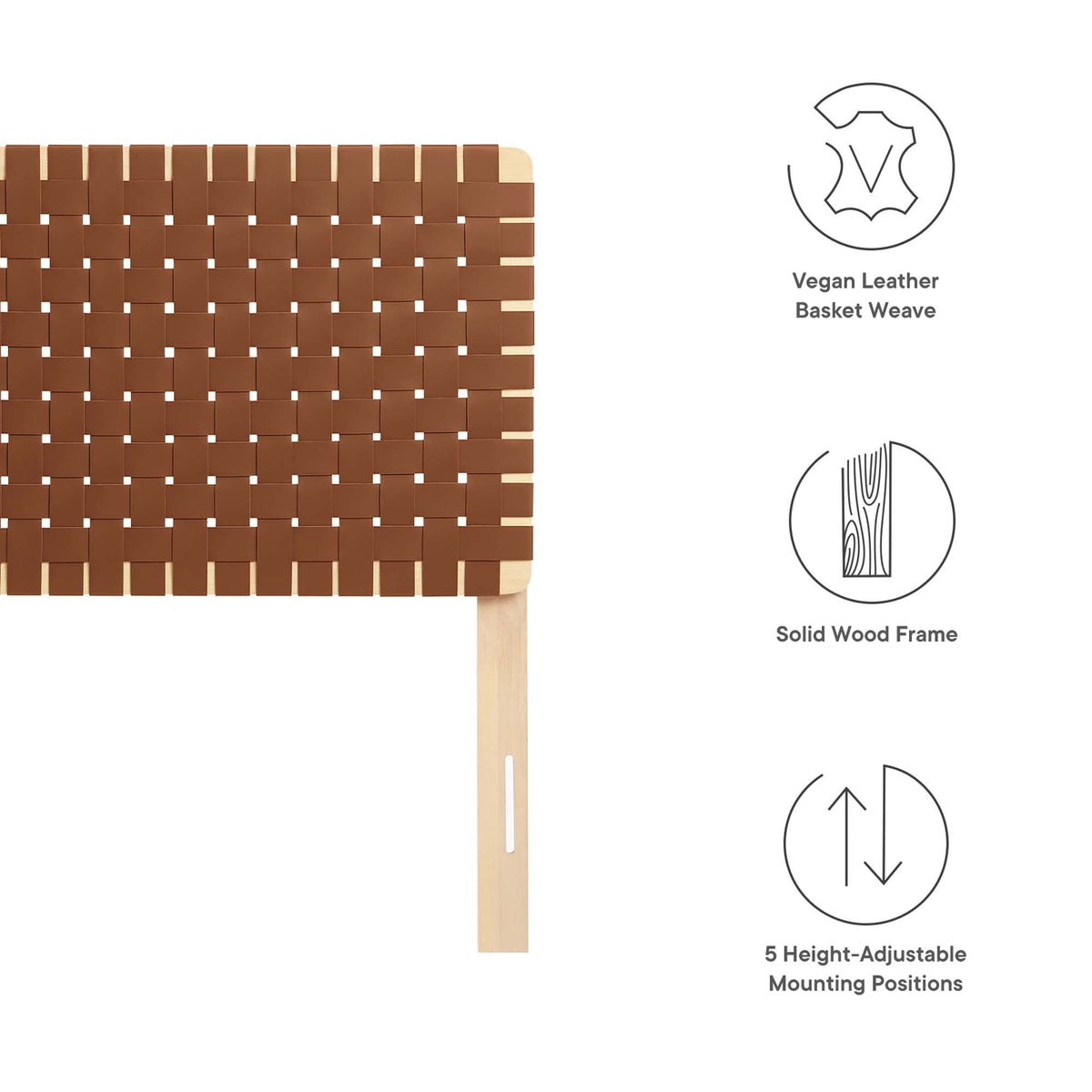Sparta Weave vegan leather twin headboard in brown basket-weave over a solid wood frame on Tampa Home & Garden Store