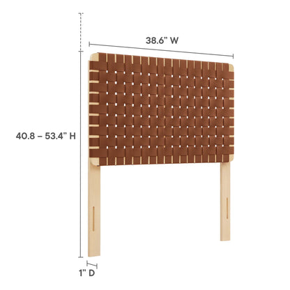 Sparta Weave vegan leather twin headboard in brown with natural wood frame by HouseOfZazla on Tampa Home & Garden Store