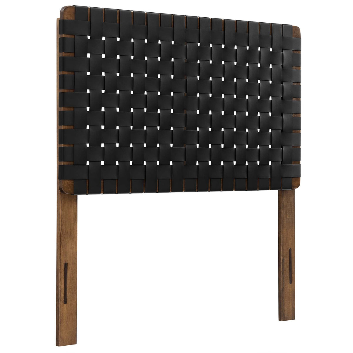 Sparta Weave vegan leather twin headboard with black woven panels and wood frame on Tampa Home & Garden Store