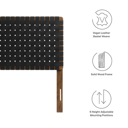 Sparta Weave vegan leather twin headboard in black with wood frame basket weave on Tampa Home & Garden Store