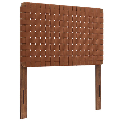 Sparta Weave Vegan Leather Twin Headboard brown woven panel wood legs HouseOfZazla on Tampa Home & Garden Store