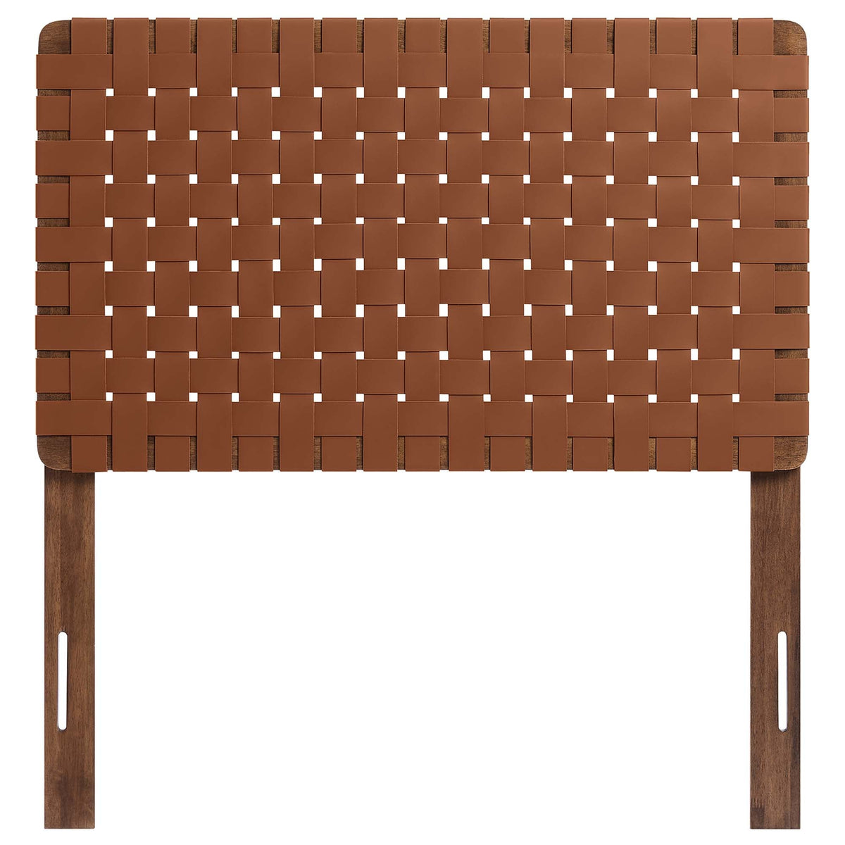Sparta Weave Vegan Leather Twin Headboard warm brown woven straps and legs on Tampa Home & Garden Store
