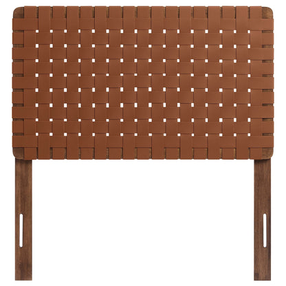 Sparta Weave Vegan Leather Twin Headboard warm brown woven straps and legs on Tampa Home & Garden Store