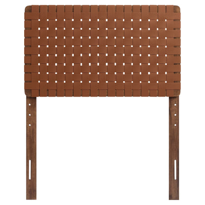 Sparta Weave Vegan Leather Twin Headboard brown woven strap panels over wood frame on Tampa Home & Garden Store