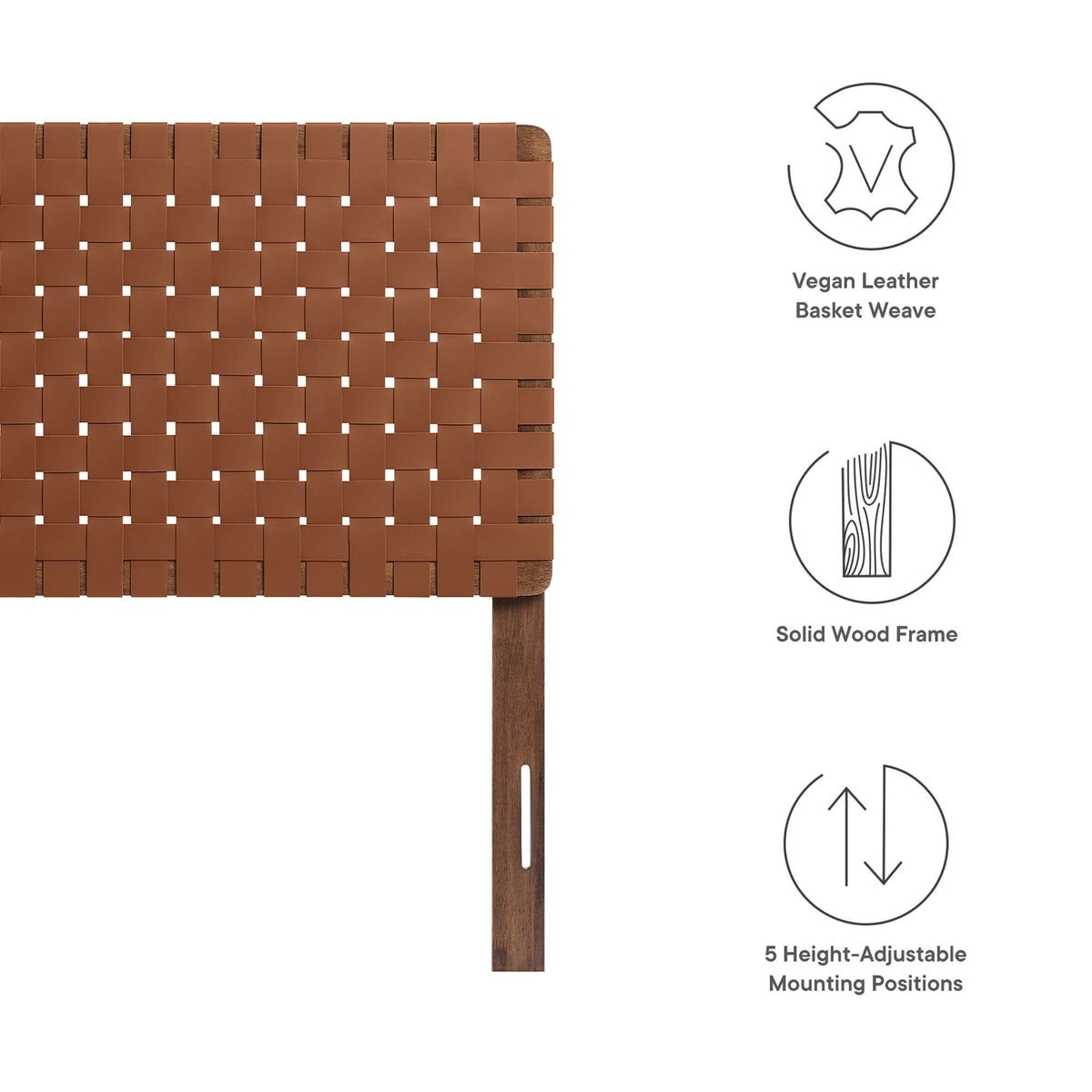 Sparta Weave Vegan Leather Twin Headboard brown basket-weave with solid wood frame by HouseOfZazla on Tampa Home & Garden Store