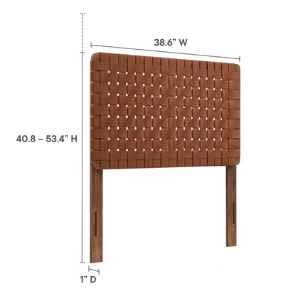 Sparta Weave vegan leather twin headboard by HouseOfZazla, brown woven panels with wood legs on Tampa Home & Garden Store