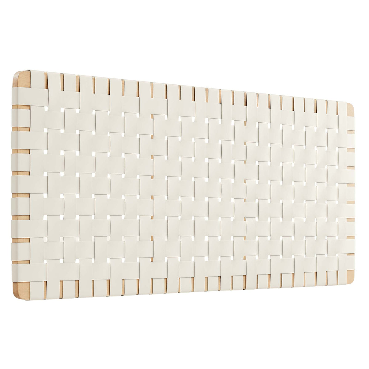 Modway Sparta Weave vegan leather full headboard natural beige with light wood corners on Tampa Home & Garden Store