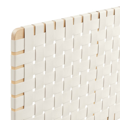 Sparta Weave vegan leather full headboard in natural beige with light wood frame on Tampa Home & Garden Store