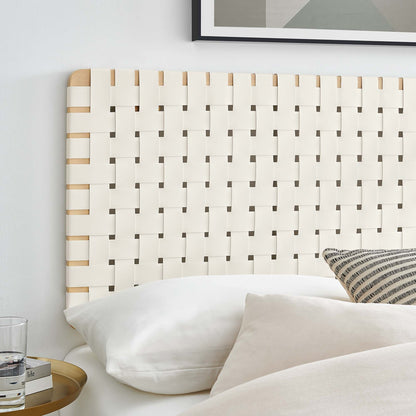 Sparta Weave vegan leather headboard by Modway in natural beige with white woven panels on Tampa Home & Garden Store